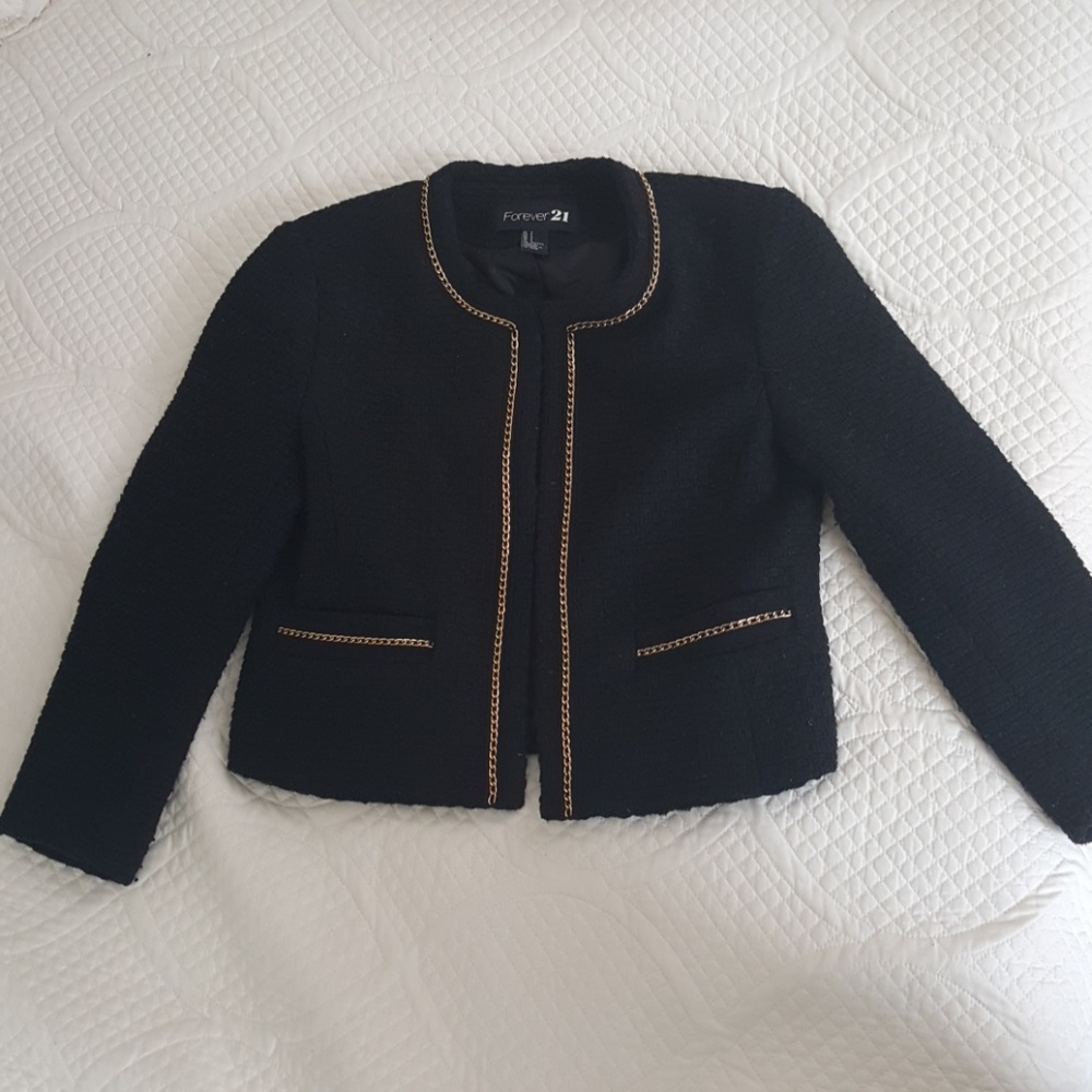 Beautiful Twill Blazer with Gold Chain Trimminh